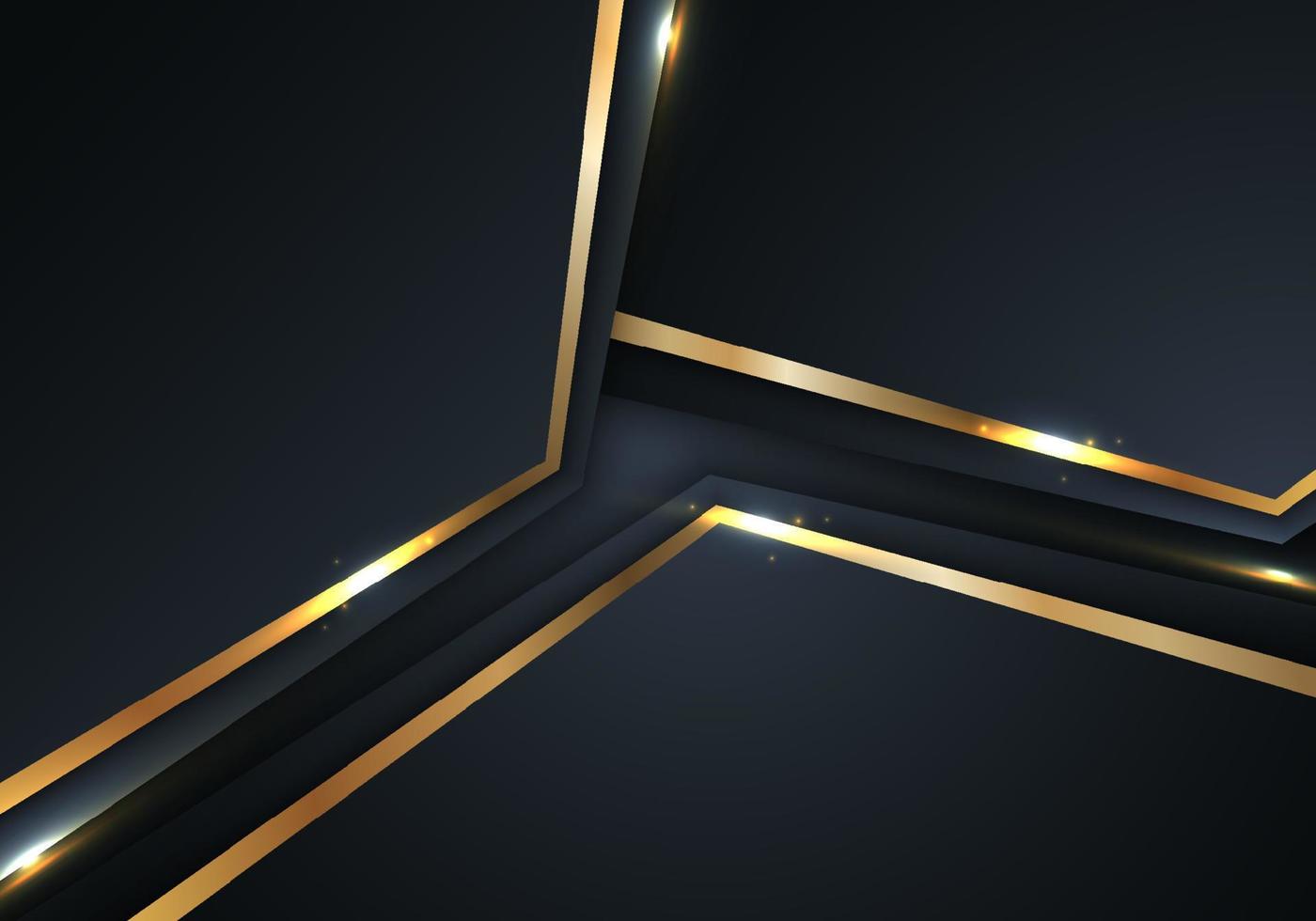 luxusstilvorlage abstrakte 3d-blaue geometrische formen und goldene streifenlinie mit glänzendem lichteffekt auf dunkelblauem hintergrund vektor