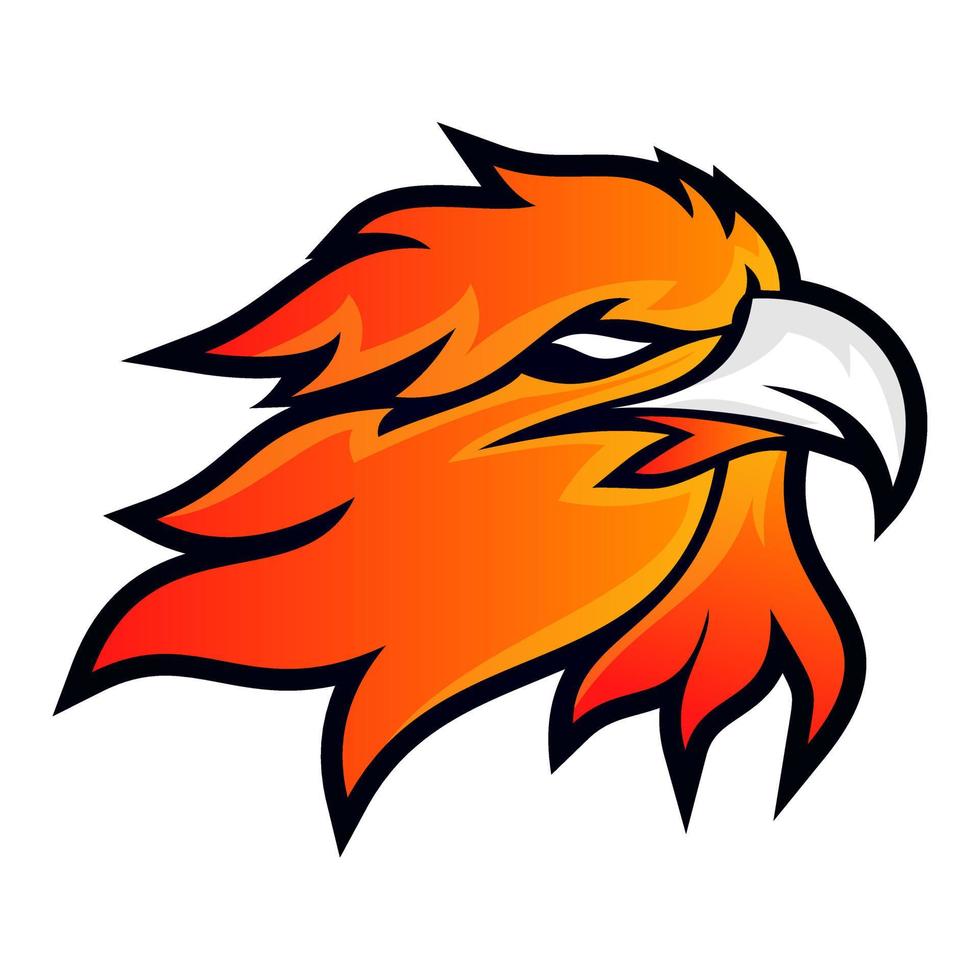 eldfågel eller phoenix, designmall för örnhuvudlogotyp, används bäst för esportmaskot, modern stil med röda och gula ljusa färger vektor