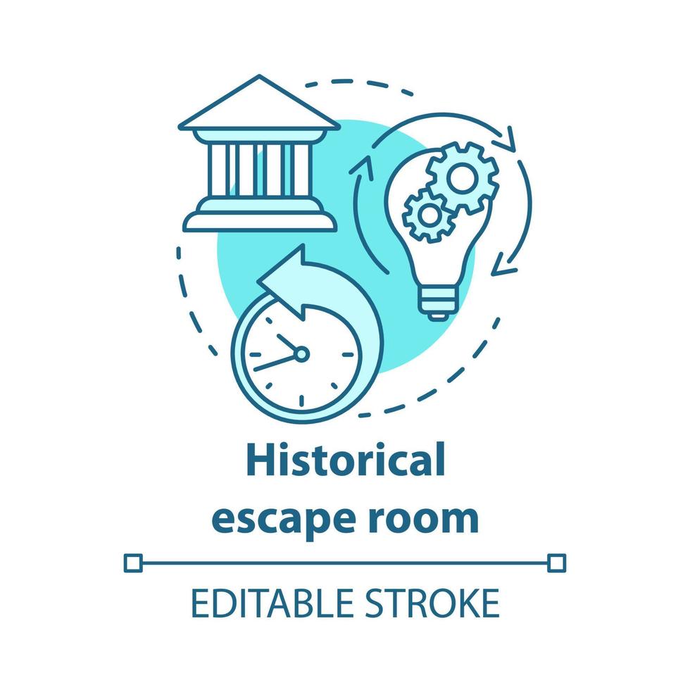 historisk escape room konceptikon. tema quest idé tunn linje illustration. historieämne. bakåt i tiden. spel om förflutna, medeltida, antika tider. vektor isolerade konturritning. redigerbar linje