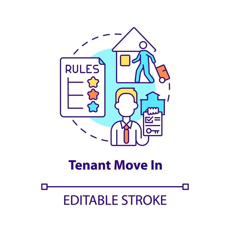 Symbol für Mietereinzug im Konzept. Property Management Betrieb abstrakte Idee dünne Linie Illustration. isolierte Umrisszeichnung. editierbarer Strich. vektor