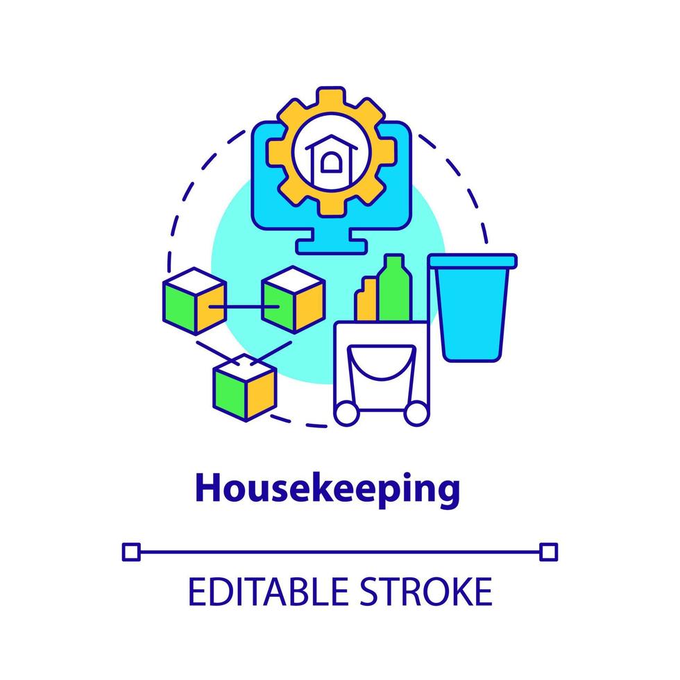Housekeeping-Konzept-Symbol. Immobilienverwaltungssystemmodul abstrakte Idee dünne Linie Illustration. isolierte Umrisszeichnung. editierbarer Strich. vektor