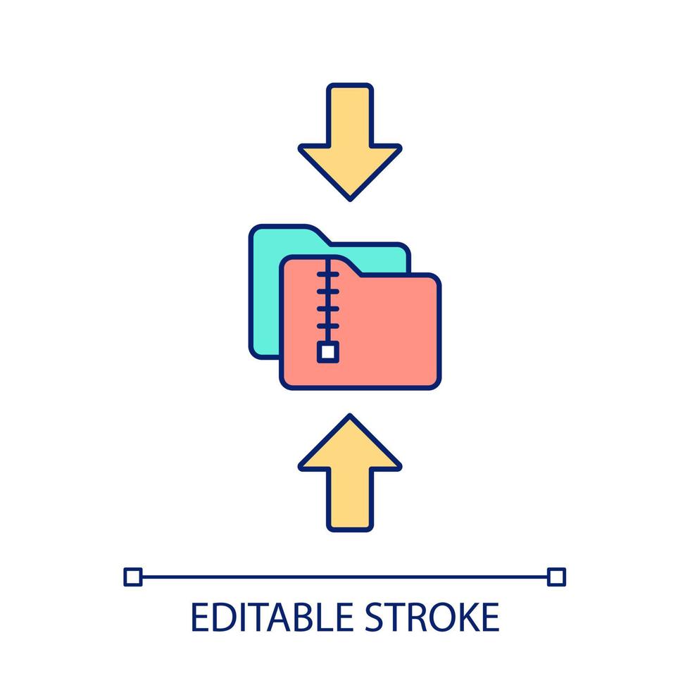 datakomprimering rgb färgikon. arkiv av filer för datakryptering. informationsöverföring. isolerade vektor illustration. enkel fylld linjeritning. redigerbar linje.