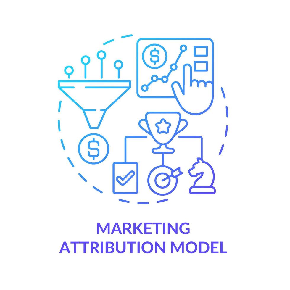 marknadsföring attribution modell blå gradient koncept ikon. kampanjresultat analytics abstrakt idé tunn linje illustration. isolerade konturritning. vektor