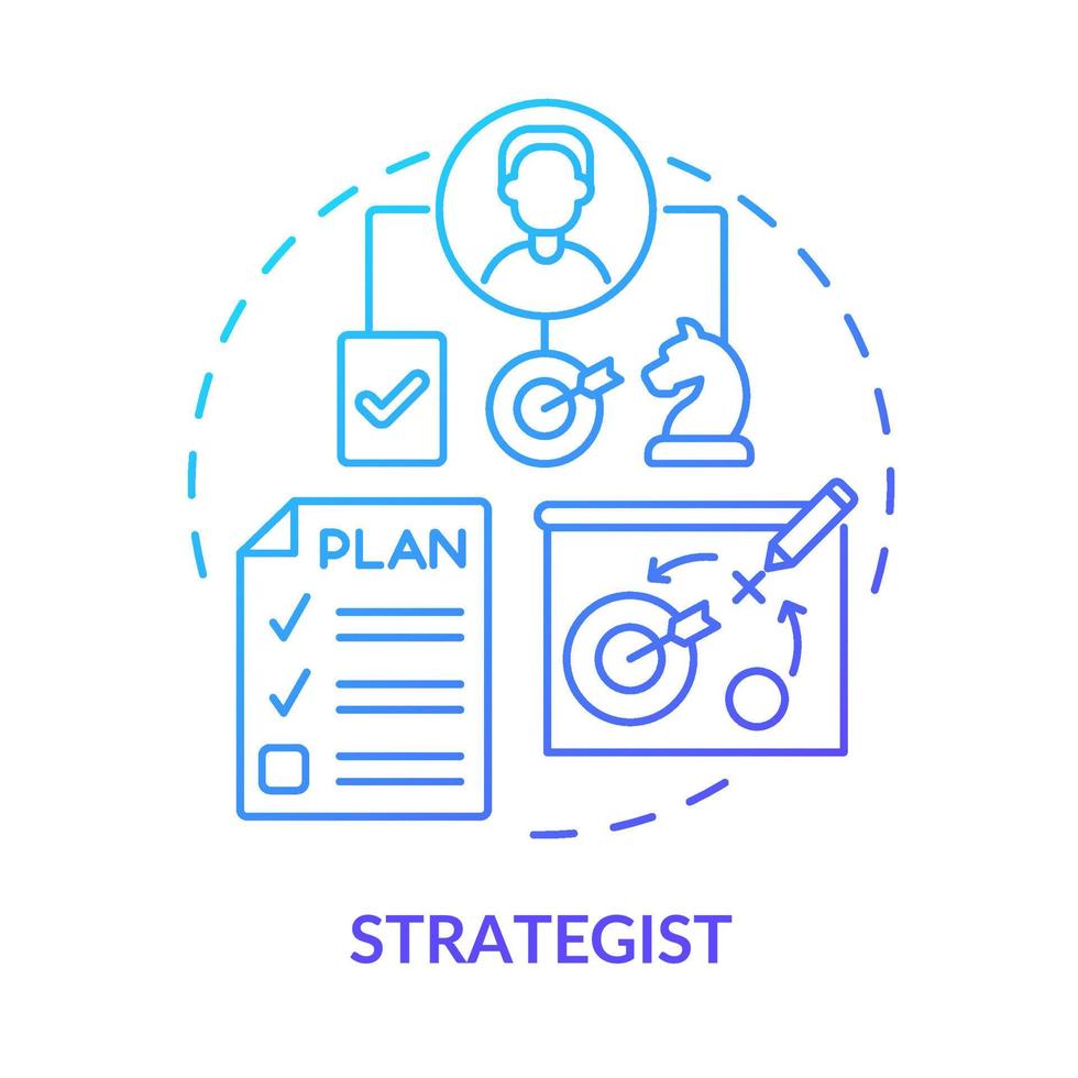 strateg blå gradient koncept ikon. internet yrke. digital marknadsföring specialist abstrakt idé tunn linje illustration. isolerade konturritning. vektor