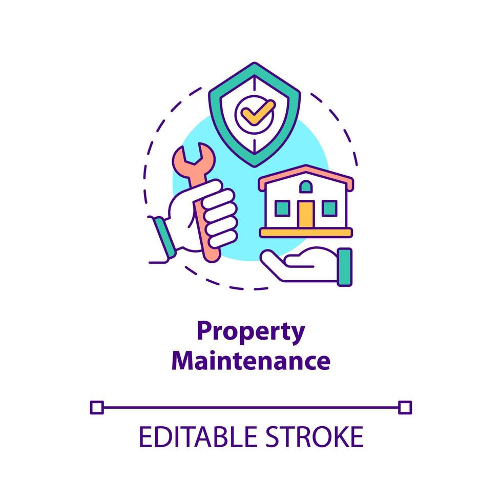 Symbol für das Konzept der Immobilieninstandhaltung. immobilienreparaturservice abstrakte idee dünne linie illustration. isolierte Umrisszeichnung. editierbarer Strich. vektor