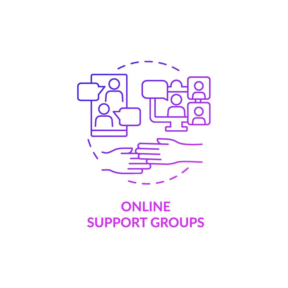 Online-Support-Gruppe lila Farbverlauf Konzept Symbol. abstrakte Idee der psychischen Gesundheitstherapie, dünne Linie Illustration. Anonymer Chatraum. isolierte Umrisszeichnung vektor