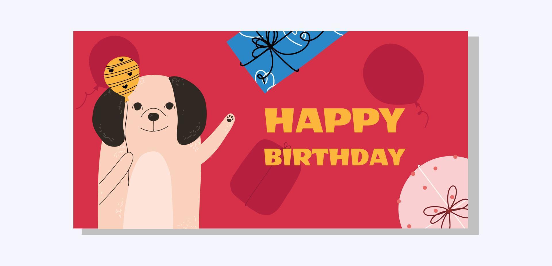 födelsedag formgivningsmall i platt stil med hund. vektor illustration