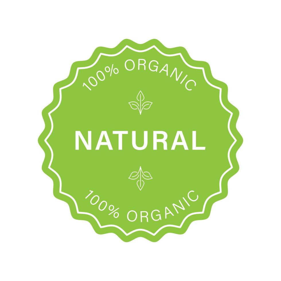 naturlig ekologisk produkt grön stämpel. miljövänlig hälsosam matmärkning. ren symbol. kvalitetsklistermärke med färska naturliga ingredienser. 100 procent naturcertifierad logotyp. isolerade vektor illustration.