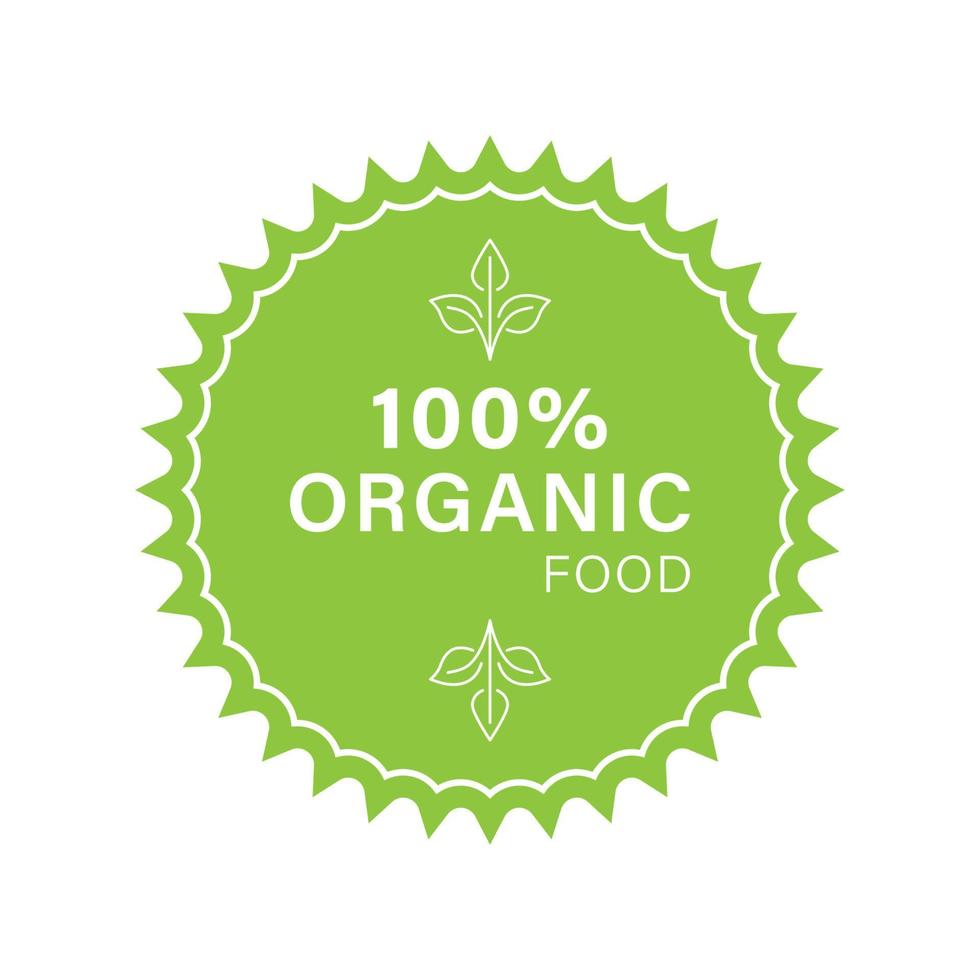 Bio-Lebensmittel-Label. Bio-gesundes Öko-Lebensmittelzeichen. 100 Prozent organisches grünes Symbol. Veganer Lebensmittelaufkleber für Natur- und Ökologieprodukte. isolierte vektorillustration. vektor