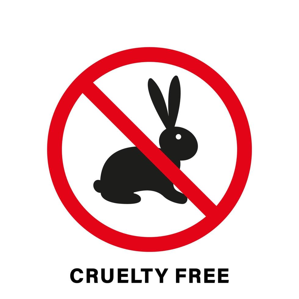 grymhet gratis siluett ikon med stoppskylt. ingen grymhet. kosmetisk produkt inget test på hare. inte rättegångsdjur stämpel och sluta tortyr symbol. ej testad på djur. isolerade vektor illustration.