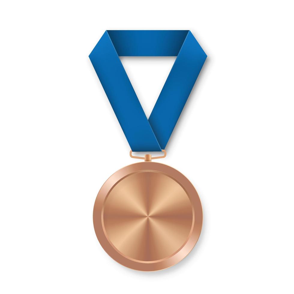 bronspris sportmedalj för vinnare med blått band vektor