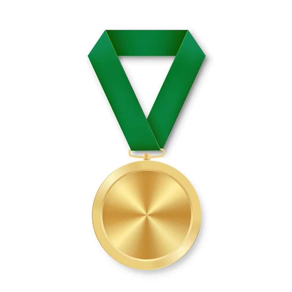 Goldene Sportmedaille für Gewinner mit grünem Band vektor