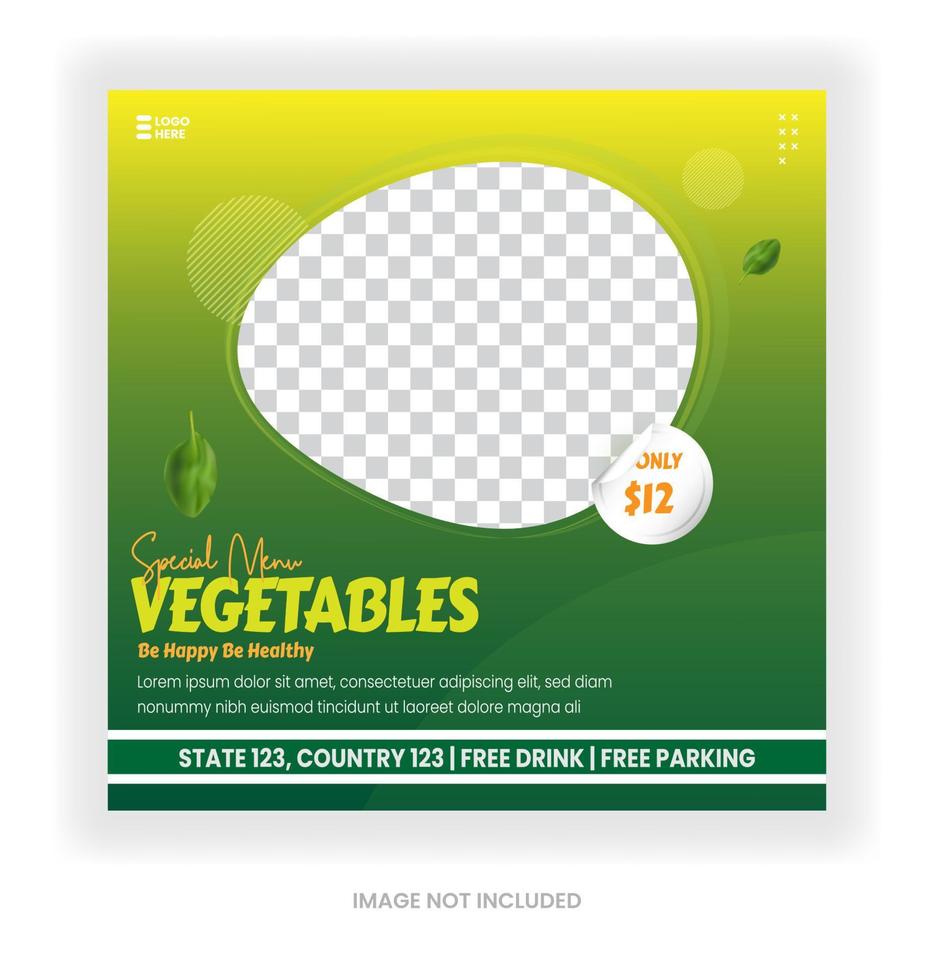 friska färska livsmedel grönsaker sociala medier post marknadsföring mall grön färg vektor