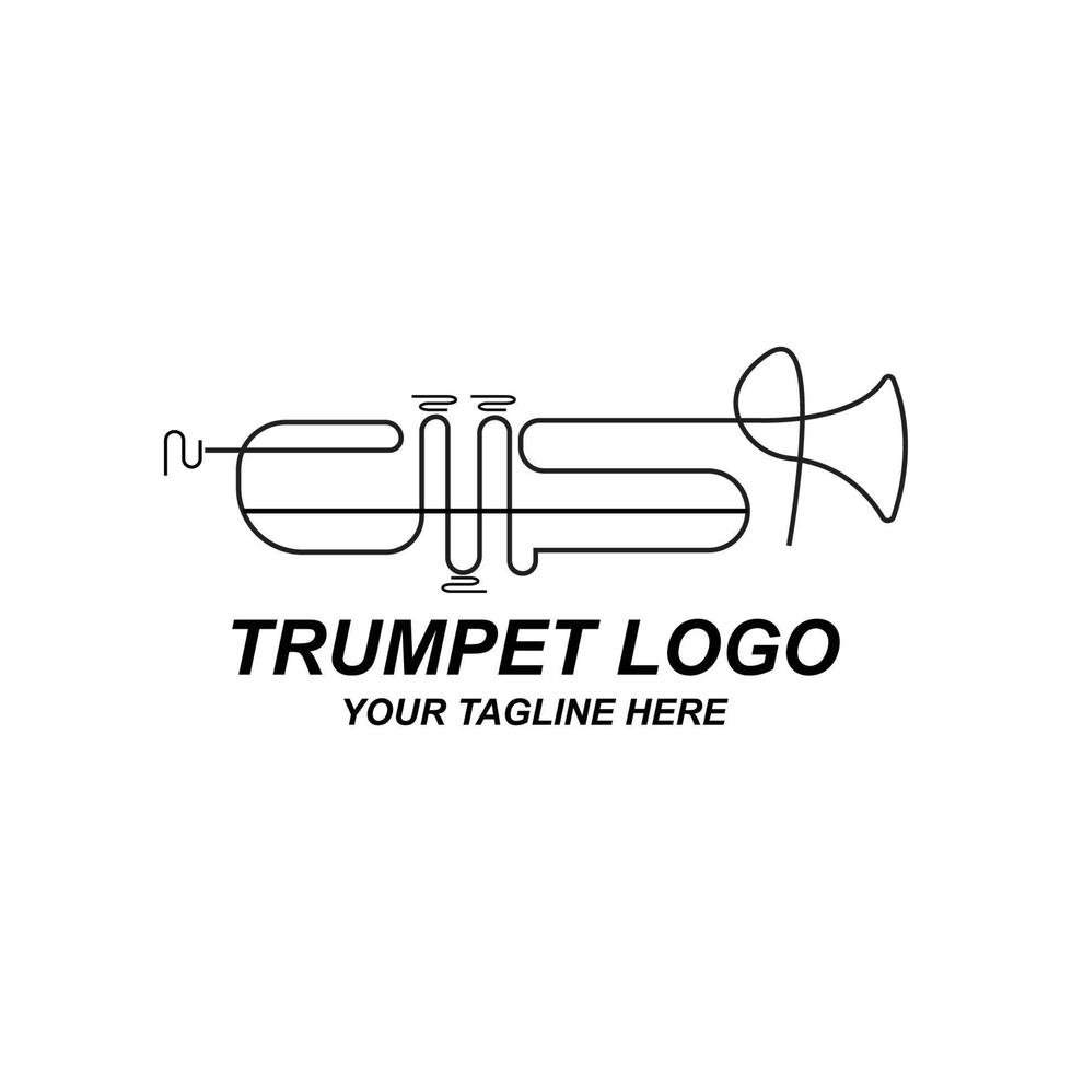 trumpet logotyp design, generera melodi, musikinstrument vektor skiss illustration