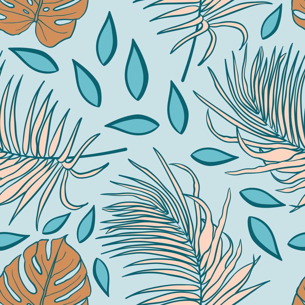 schöne tropische Blätter verzweigen nahtloses Musterdesign. tropische blätter, monstera blatt nahtloser blumenmusterhintergrund. trendige brasilianische illustration. frühlingssommerdesign für mode, drucke vektor