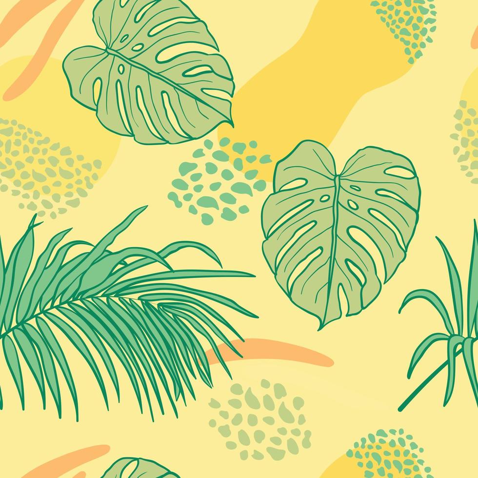 vackra tropiska löv gren seamless mönster design. tropiska löv, monstera leaf sömlös blommönster bakgrund. trendig brasiliansk illustration. våren sommar design för mode, tryck vektor