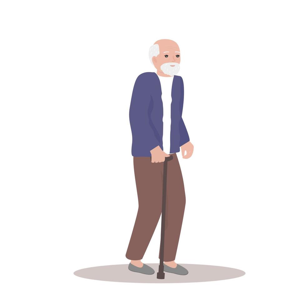 erschöpfter alter Mann zu Fuß mit einem Stock isoliert auf weißem Hintergrund. ein älterer Mann. Vektor-Illustration vektor