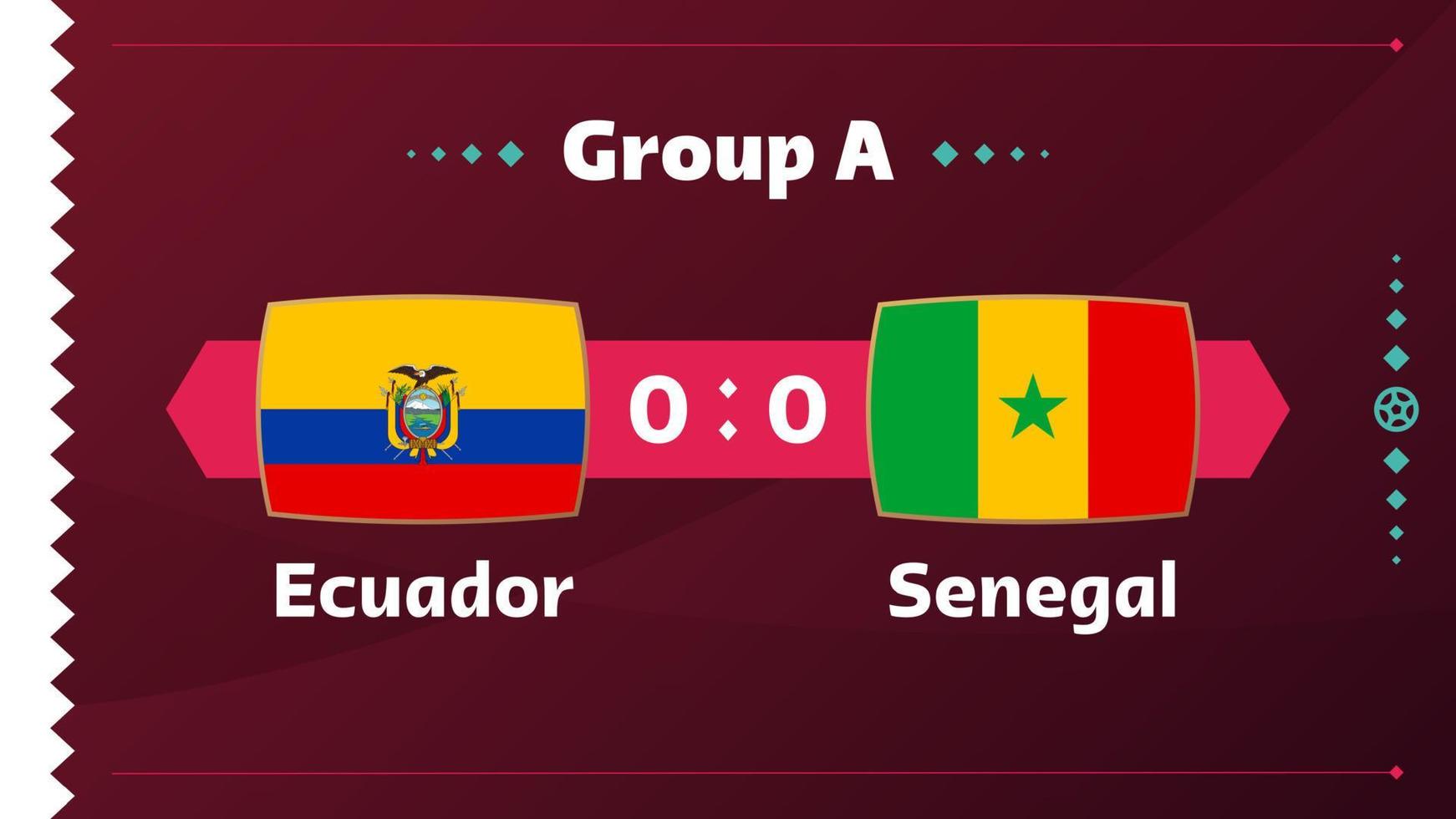 ecuador vs senegal, fotboll 2022, grupp a. världsfotbollstävling mästerskap match kontra lag intro sport bakgrund, mästerskap konkurrens sista affisch, vektorillustration. vektor