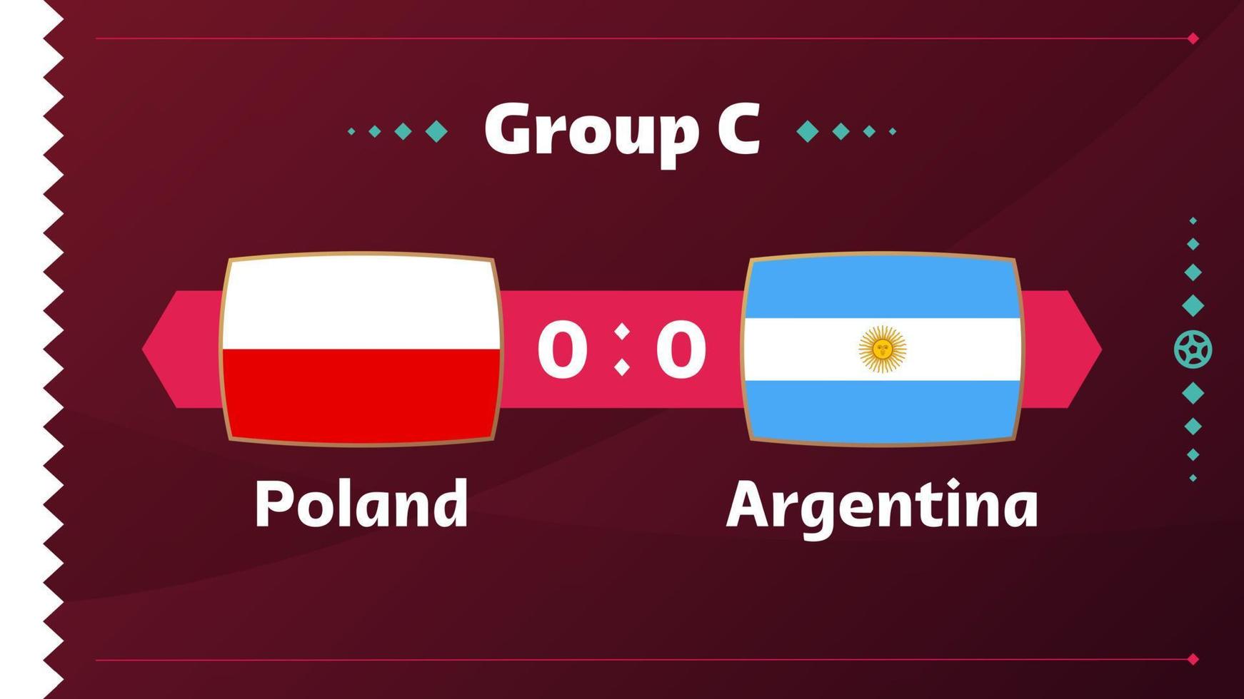 Polen vs Argentina, fotboll 2022, grupp c. världsfotbollstävling mästerskap match kontra lag intro sport bakgrund, mästerskap konkurrens sista affisch, vektorillustration. vektor