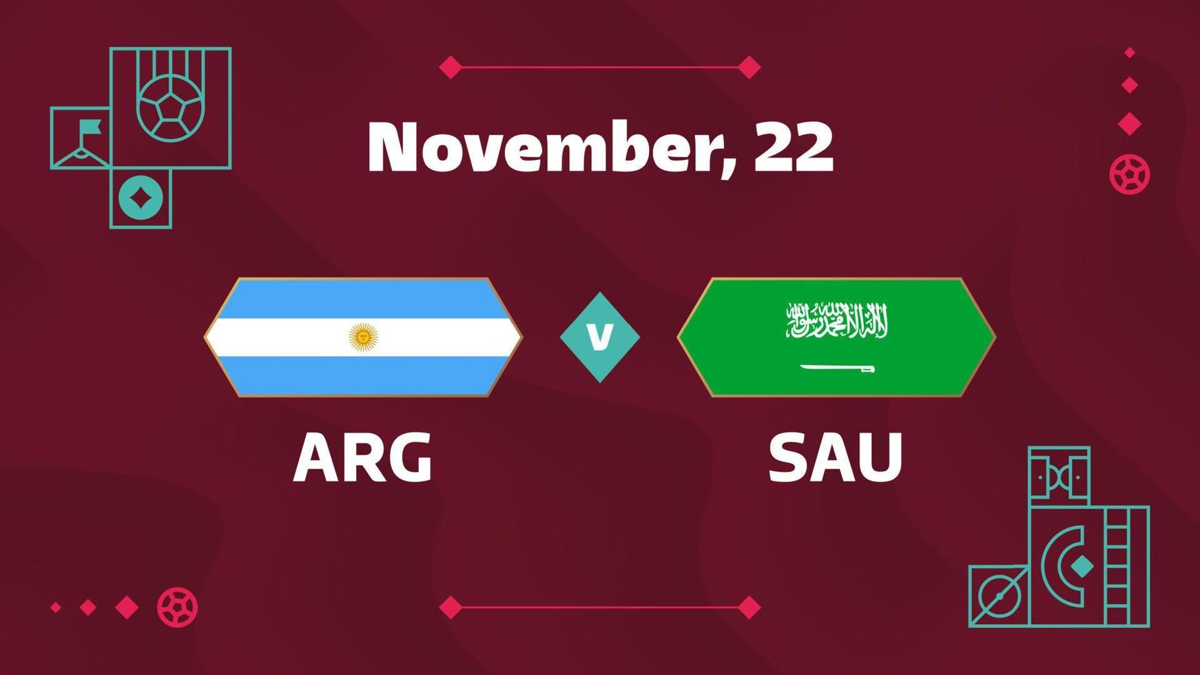 argentina vs Saudiarabien, fotboll 2022, grupp c. världsfotbollstävling mästerskap match kontra lag intro sport bakgrund, mästerskap konkurrens sista affisch, vektorillustration. vektor