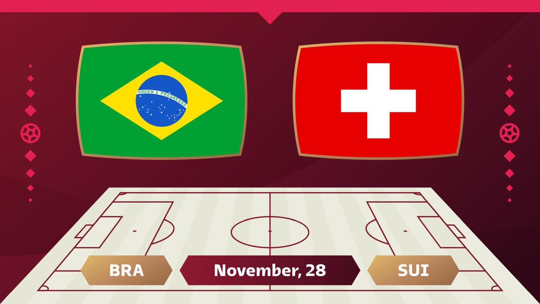 Brasilien vs Schweiz, fotboll 2022, grupp g. världsfotbollstävling mästerskap match kontra lag intro sport bakgrund, mästerskap konkurrens sista affisch, vektorillustration. vektor