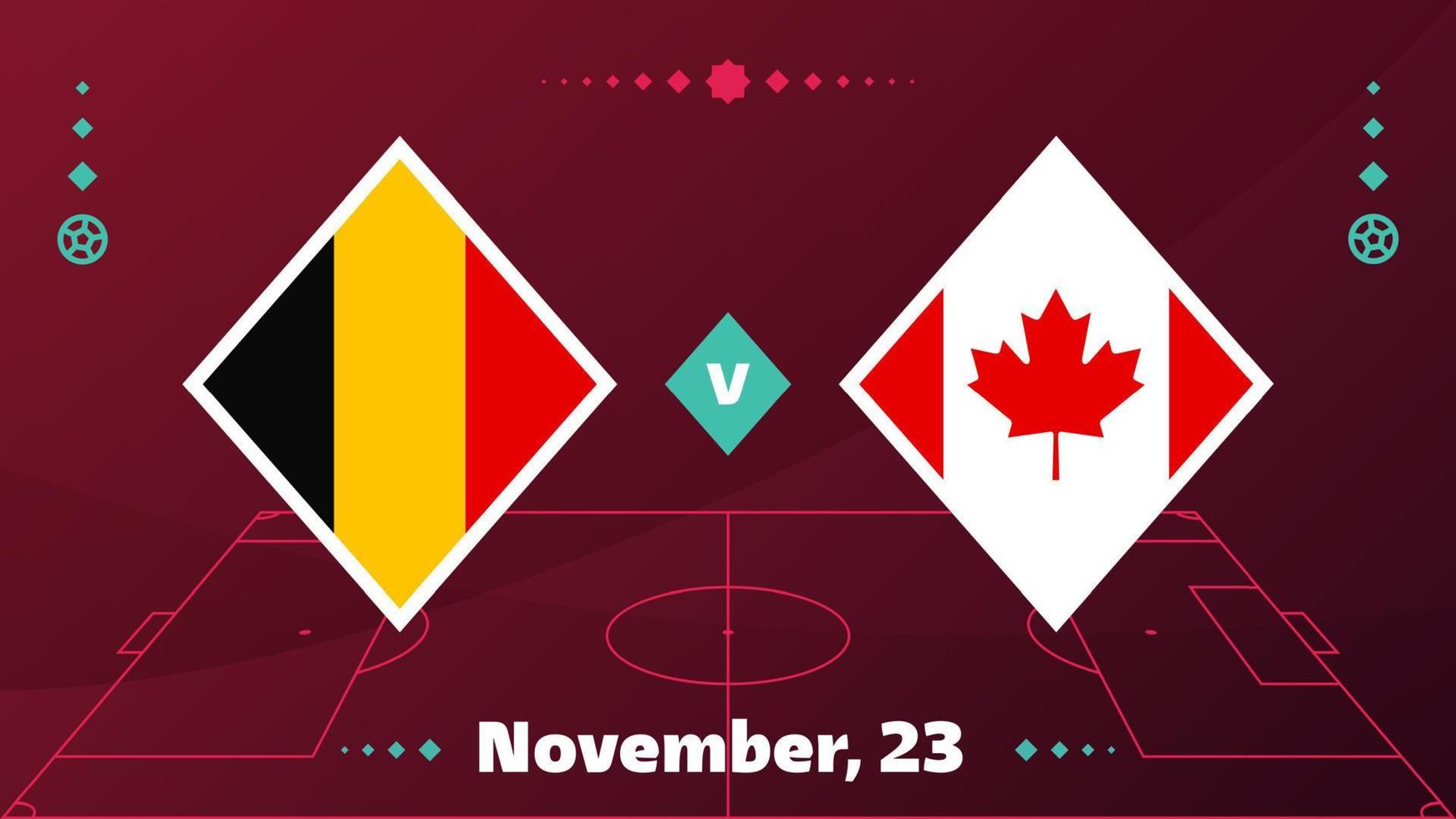 Belgien vs Kanada, fotboll 2022, grupp f. världsfotbollstävling mästerskap match kontra lag intro sport bakgrund, mästerskap konkurrens sista affisch, vektorillustration. vektor