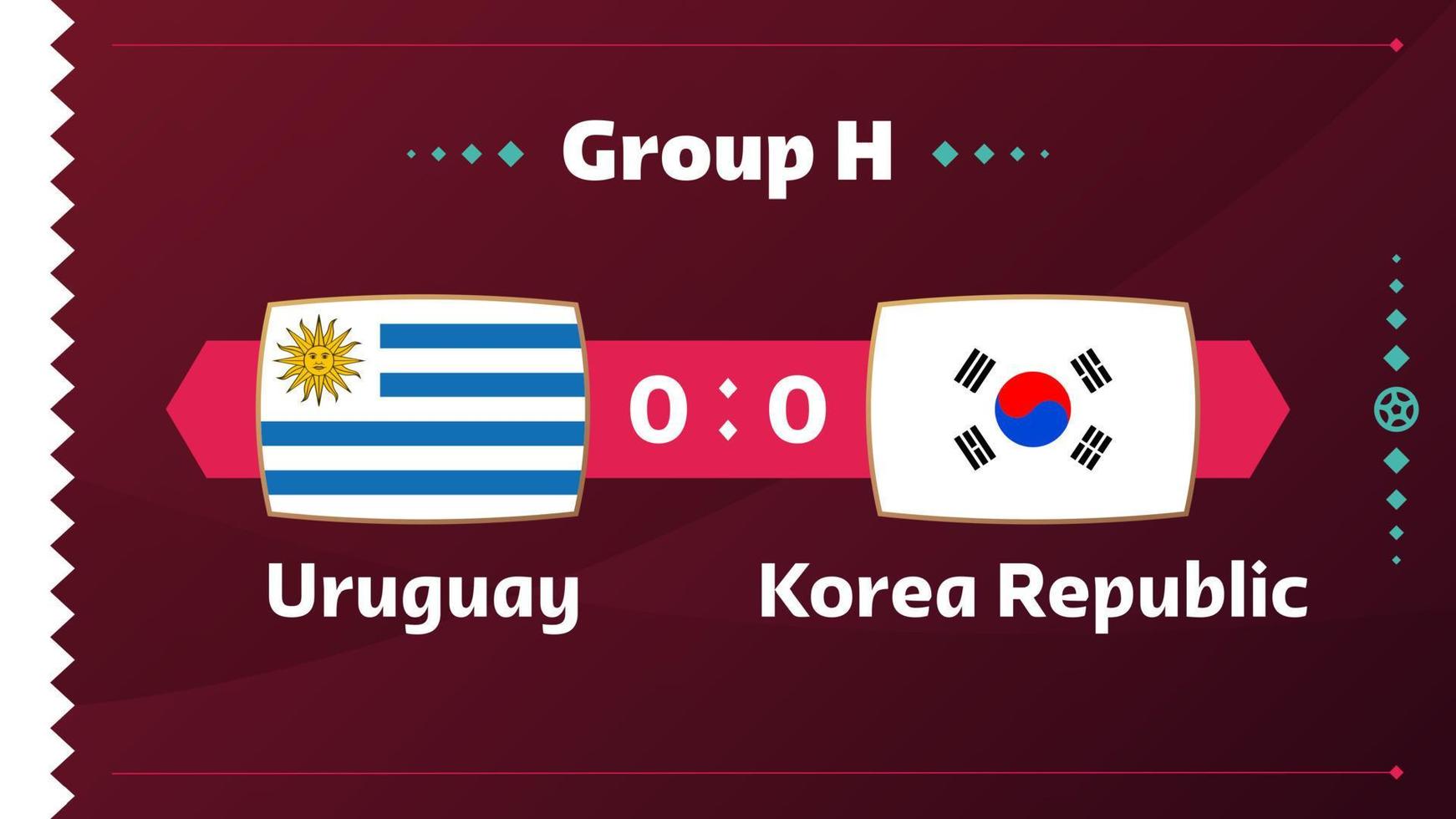 uruguay vs Sydkorea, fotboll 2022, grupp h. världsfotbollstävling mästerskap match kontra lag intro sport bakgrund, mästerskap konkurrens sista affisch, vektorillustration. vektor