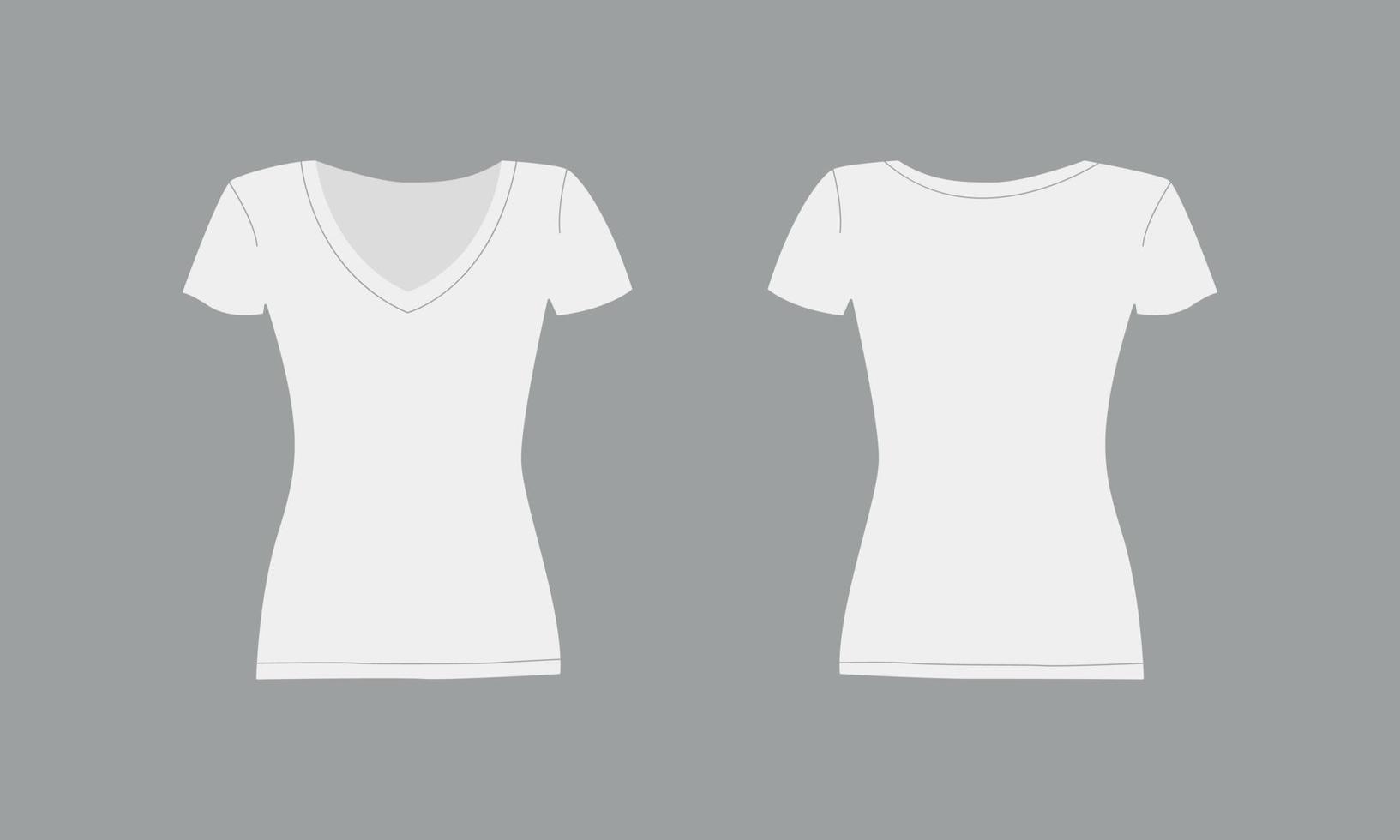 t-shirt med kort ärm för kvinnor. grundläggande mock up framifrån och bakifrån. mall kvinnliga kläder på grå bakgrund. vektor illustration