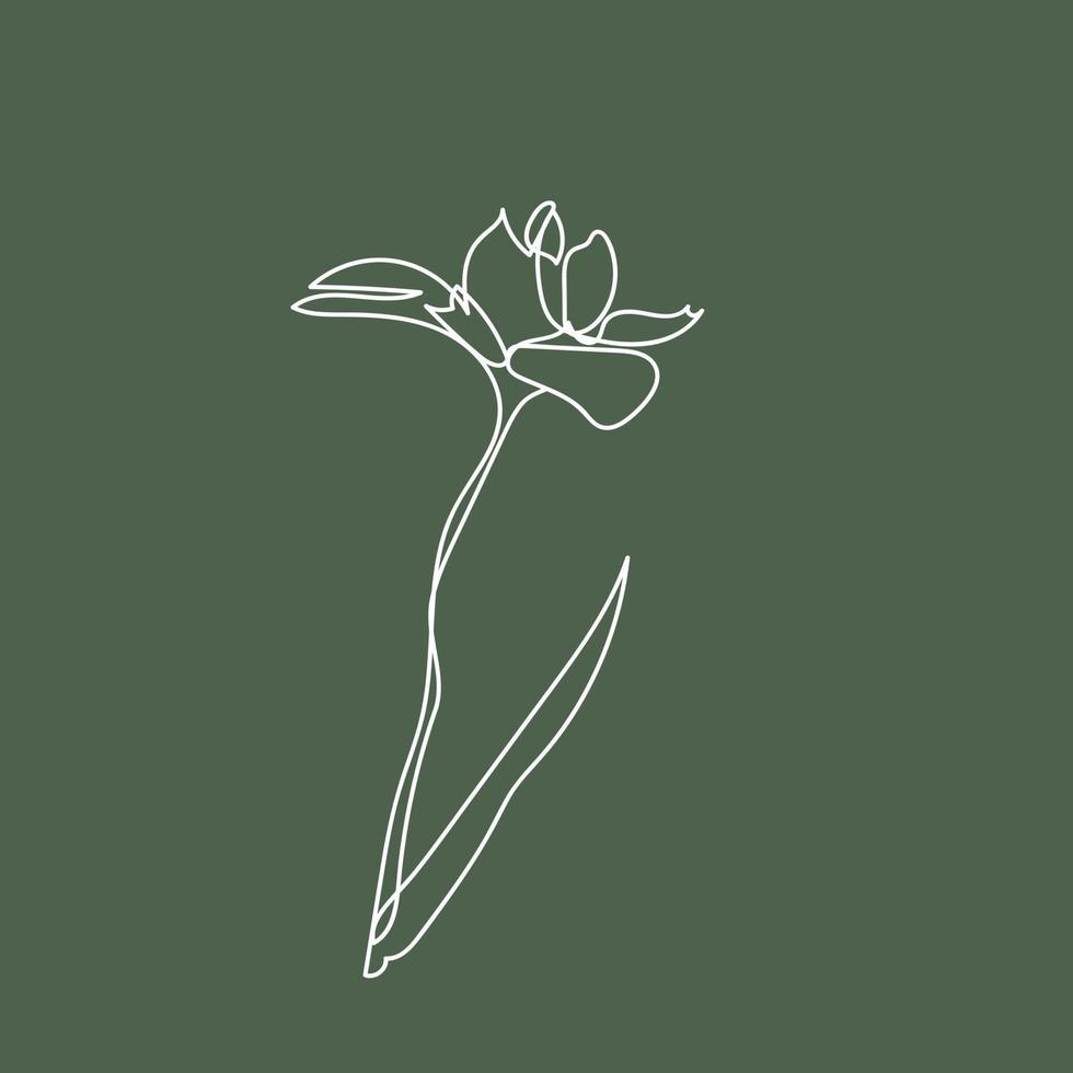 Rose in einer Zeile auf grünem Hintergrund. handgezeichneter minimalismus. einfache Abbildung, Gliederung. kontinuierliche Blume. ursprünglicher Icon-Stil. Vektor