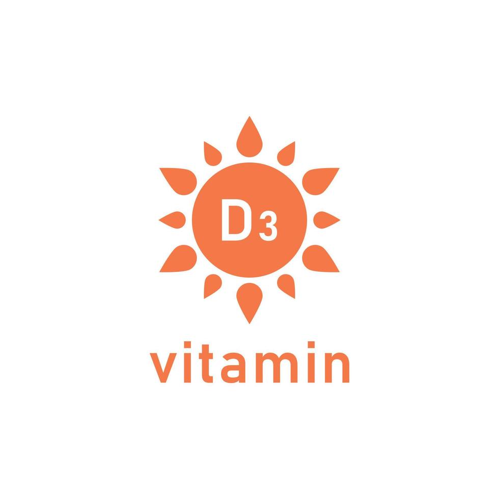 D3-Vitamin mit Sonnensymbol. pharmazeutisches Element. Vektor