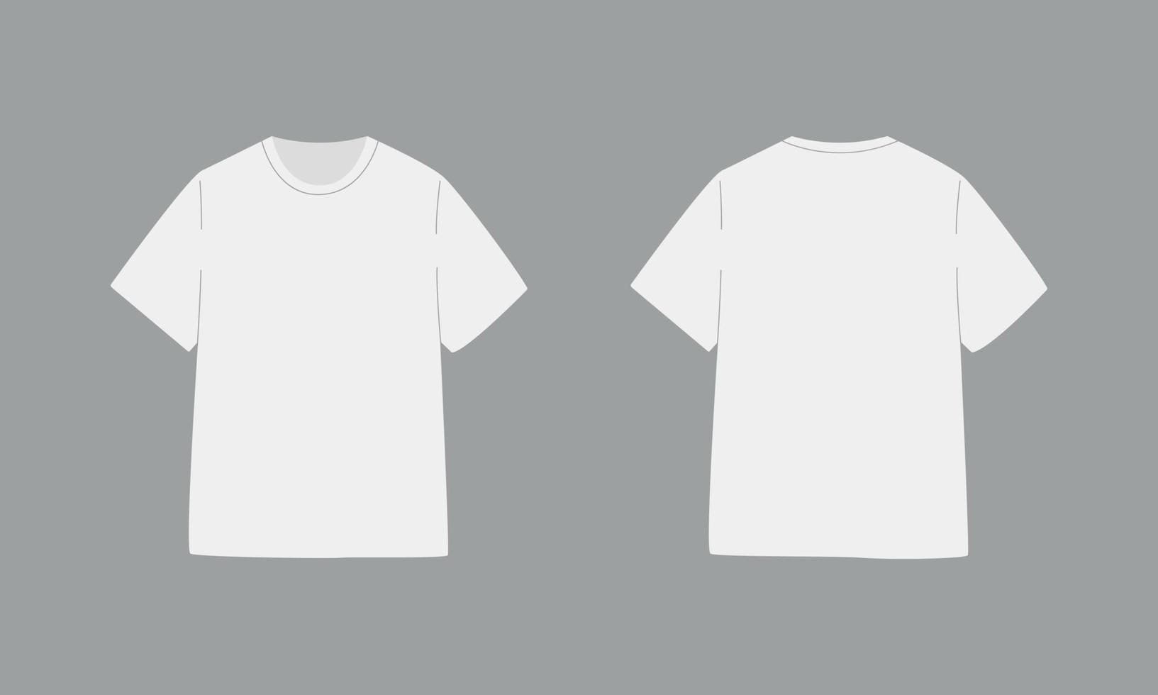 vit t-shirt med kort ärm. grundläggande mockup framifrån och bakifrån. mall kläder på grå bakgrund. vektor illustration