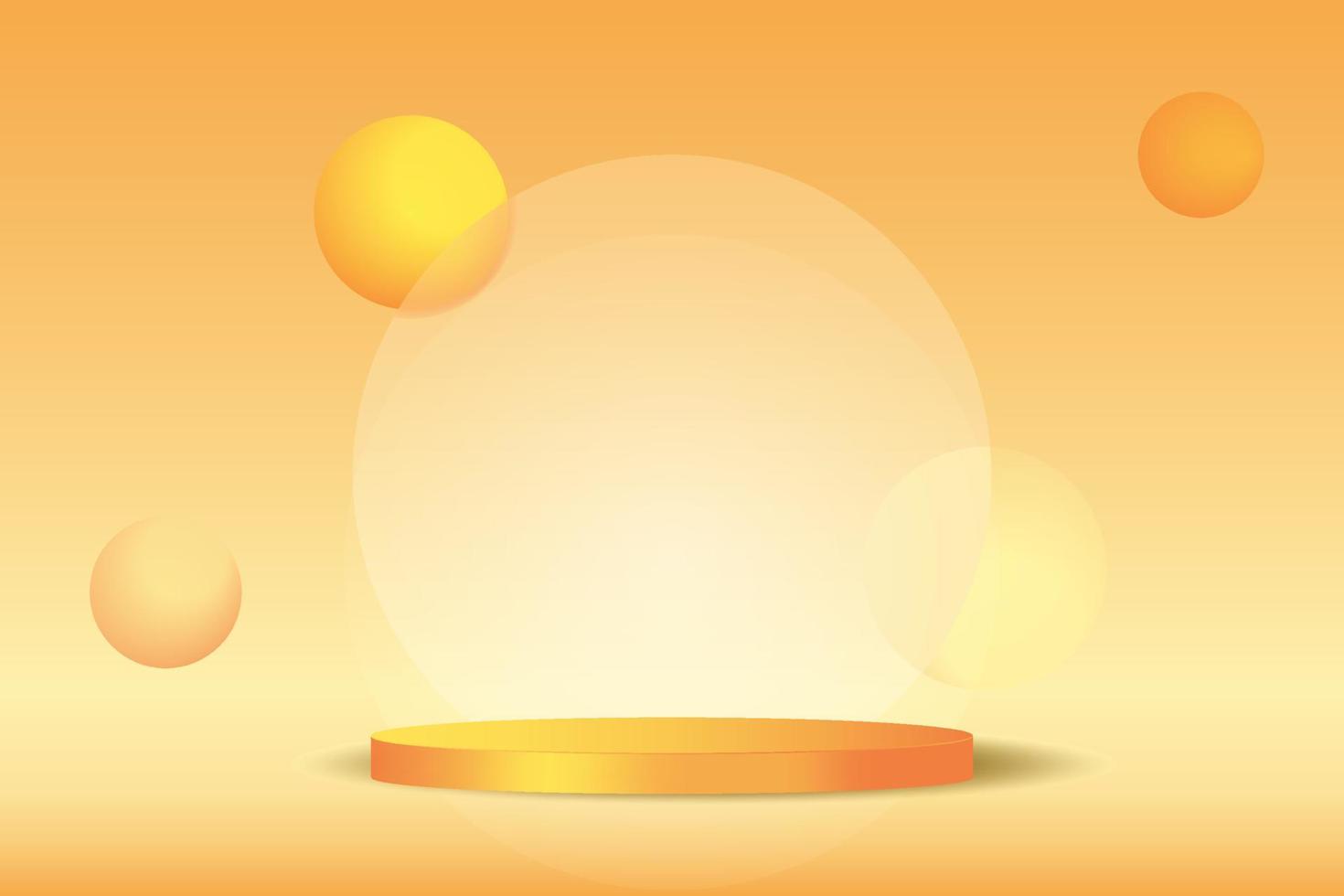 3D-Orange-Podium mit Glasmorphismus-Effekt auf den Hintergrund. minimale Darstellung der Herbstproduktszene. Vektorplattform mit geometrischen Elementen vektor