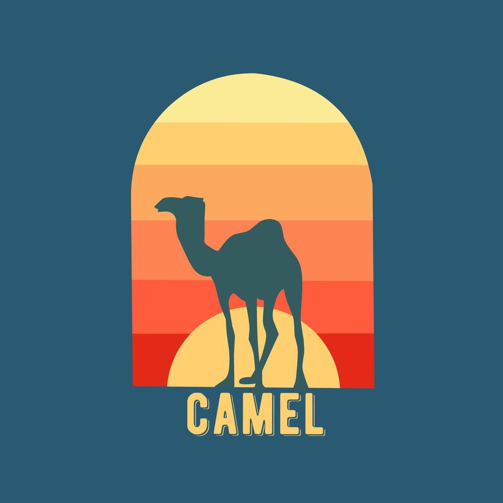 Illustrationsvektorgrafik des Kamels in der Sonnenuntergangslandschaft passend für Hintergrund, Fahne, Plakat, etc. vektor