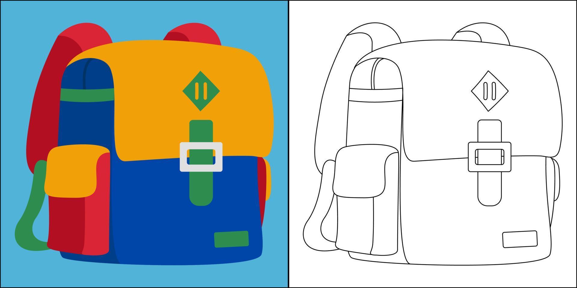 ryggsäck lämplig för barns målarbok vektorillustration vektor