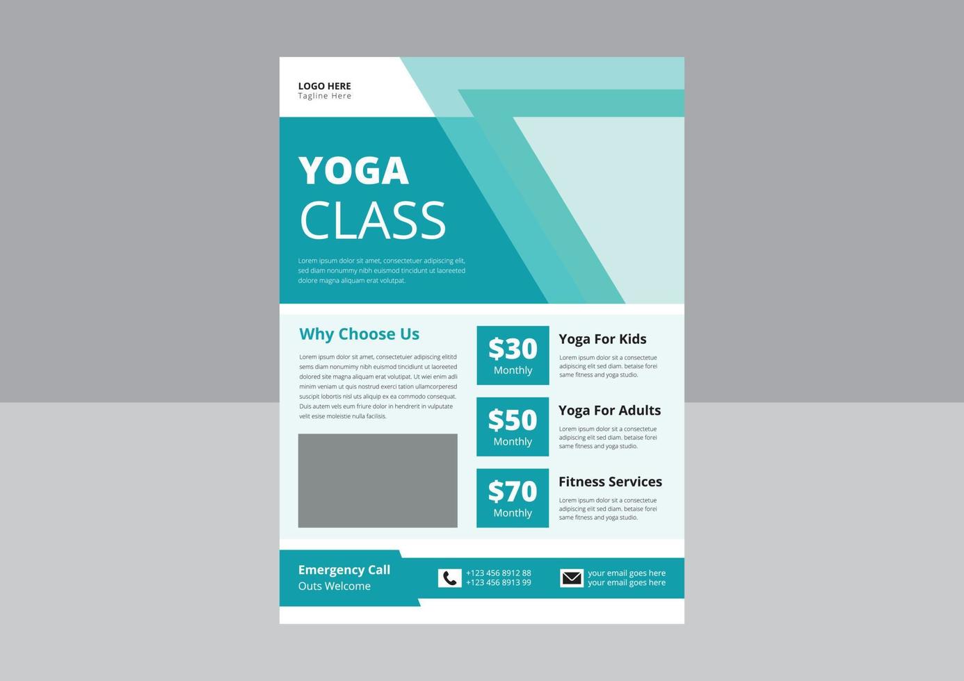 Yoga-Studio-Flyer-Vorlage. Flyer-Designvorlage für Fitnesstraining, Flyer-Vorlage für Yoga-Online-Kurse, Cover, Poster, Broschürendesign. vektor