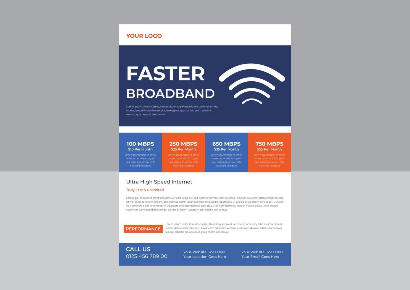 Internet-Breitband-Werbeflyer, Breitband-Internet-Flyer-Vorlage. Hochgeschwindigkeits-Internet-Flyer-Flyer-Poster-Design, Breitband-Internet-Poster-Vorlage vektor
