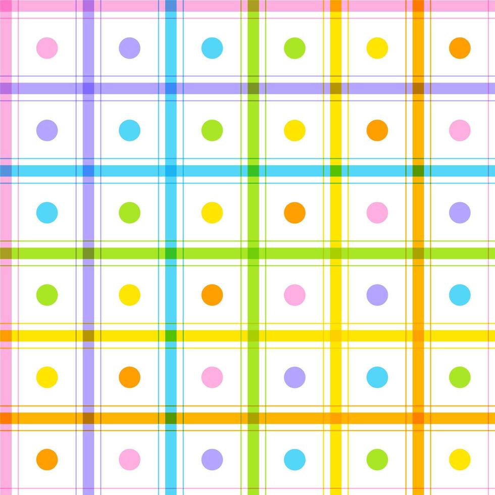 söt polkadot cirkel rund prick geometri element regnbåge färgglad pastell rand randig linje rutig pläd tartan buffel scott gingham mönster tecknad vektor sömlöst mönster tryck matta bakgrund
