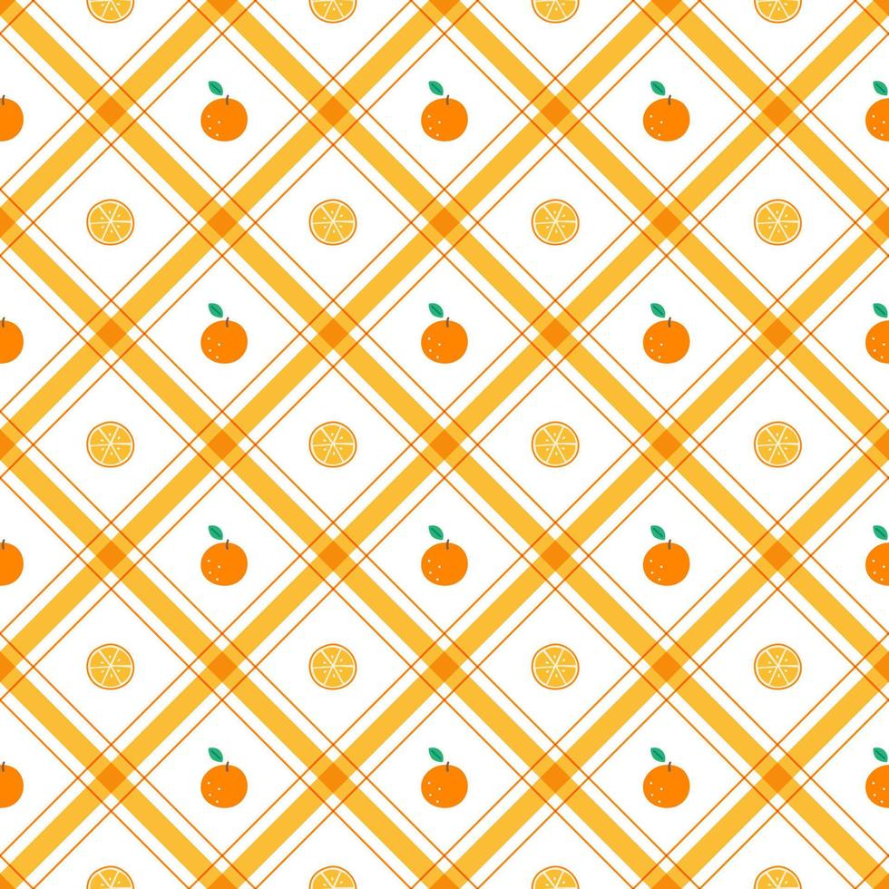 söt halva orange blad frukt element orange grön diagonal rand randig linje lutning rutig rutig tartan buffel scott gingham mönster platt tecknad vektor sömlöst mönster tryck bakgrund mat