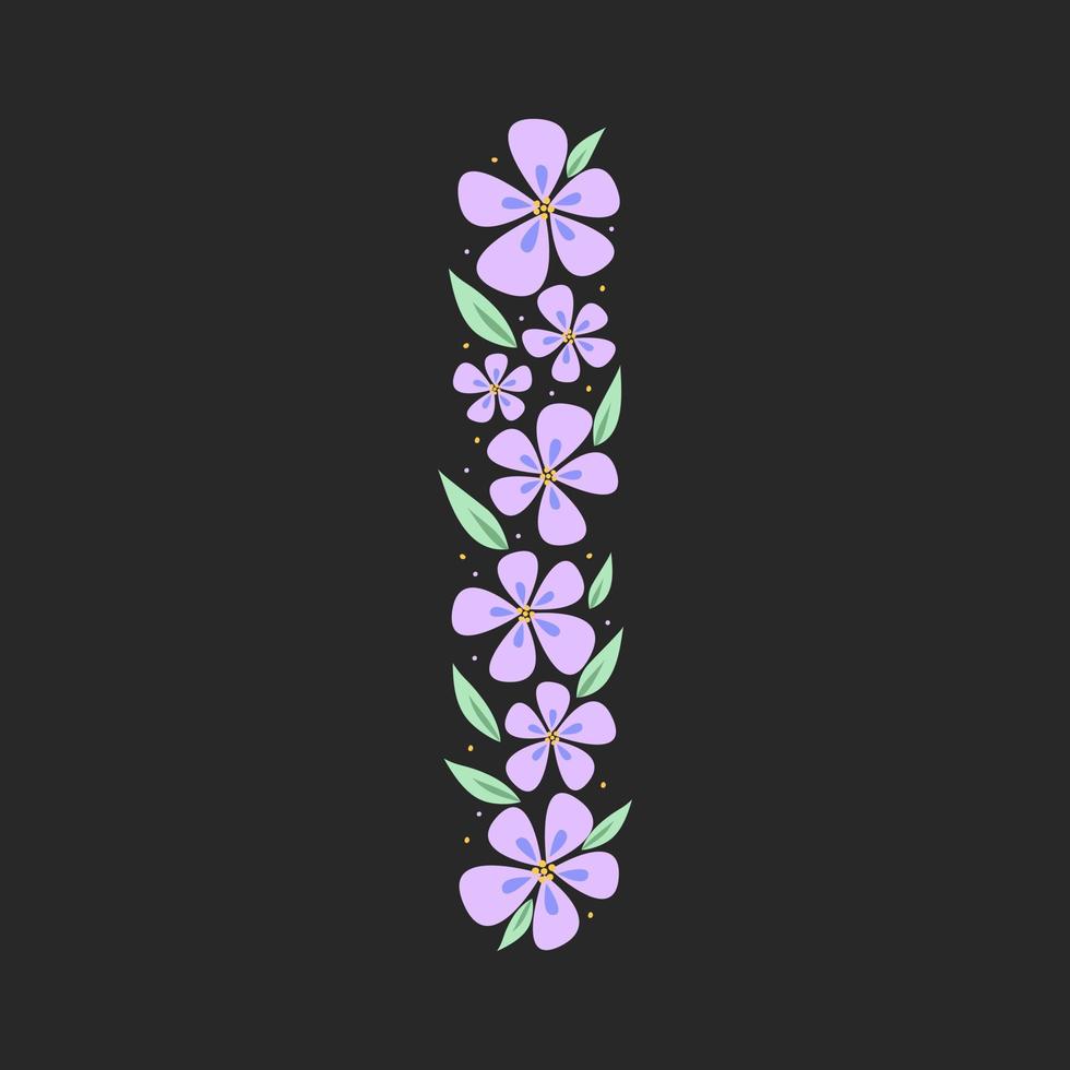 florales botanisches alphabet. Vintage handgezeichneter Monogrammbuchstabe i. Brief mit Pflanzen und Blumen. vektorbeschriftung lokalisiert auf weiß vektor