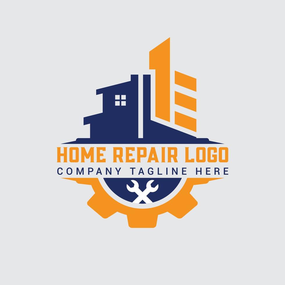 Logo-Designillustration für die Reparatur zu Hause. immobilien, bau, gebäudereparaturlogo. vektor