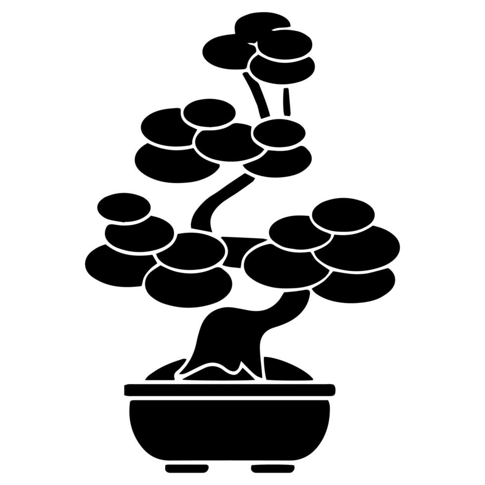 Bonsai-Baum, Topfpflanzenlinie und solide Ikone, asiatisches Kulturkonzept, japanisches Miniaturbaum-Vektorzeichen auf weißem Hintergrund. Vektor-Illustration vektor