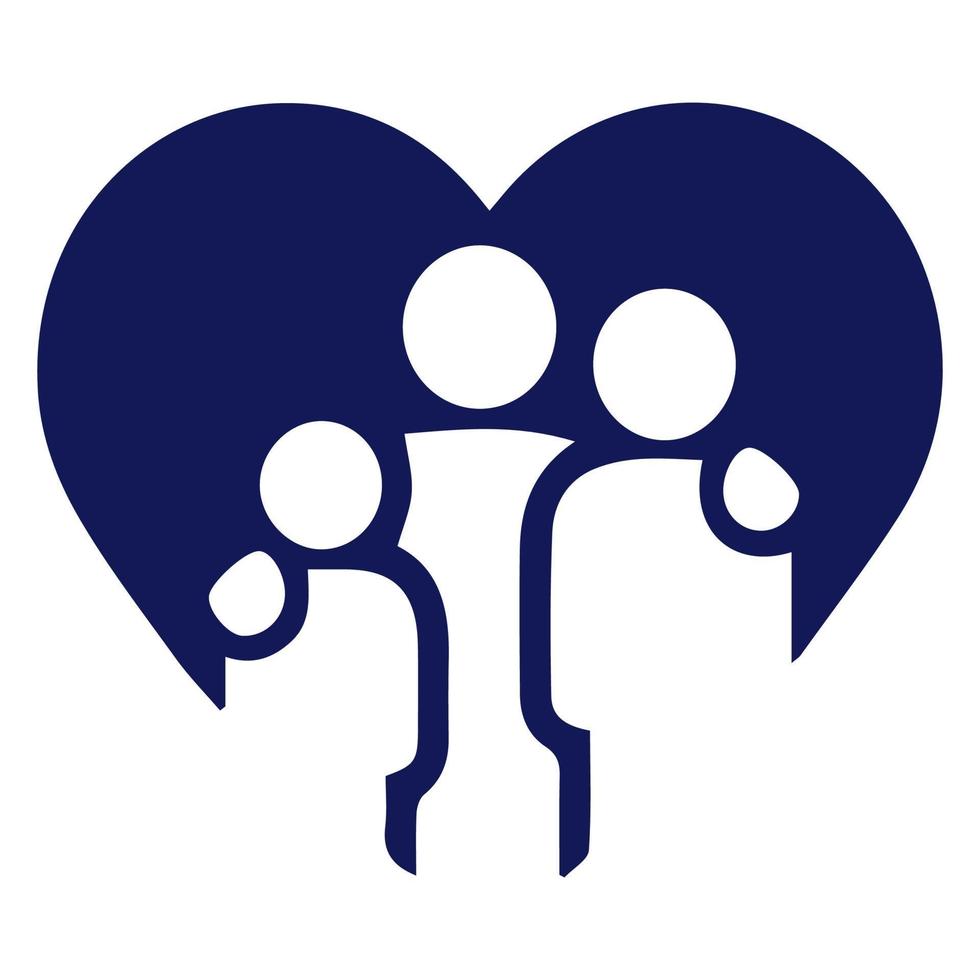 Familienvektorsymbol auf weißem Hintergrund. Illustration einer glücklichen kleinen Familie mit einem Herzzeichen als Symbol für Liebe und Zuneigung. vektor