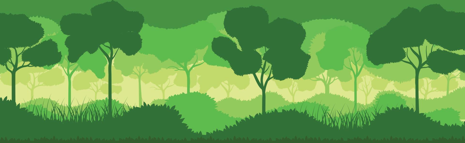 Vektor grüne Waldlandschaft mit Bäumen. Öko-Naturwald-Hintergrundvorlagen. Waldplantage mit Ökologie. grüner Wald Silhouette abstrakter Hintergrund. Natur- und Umweltschutz flach