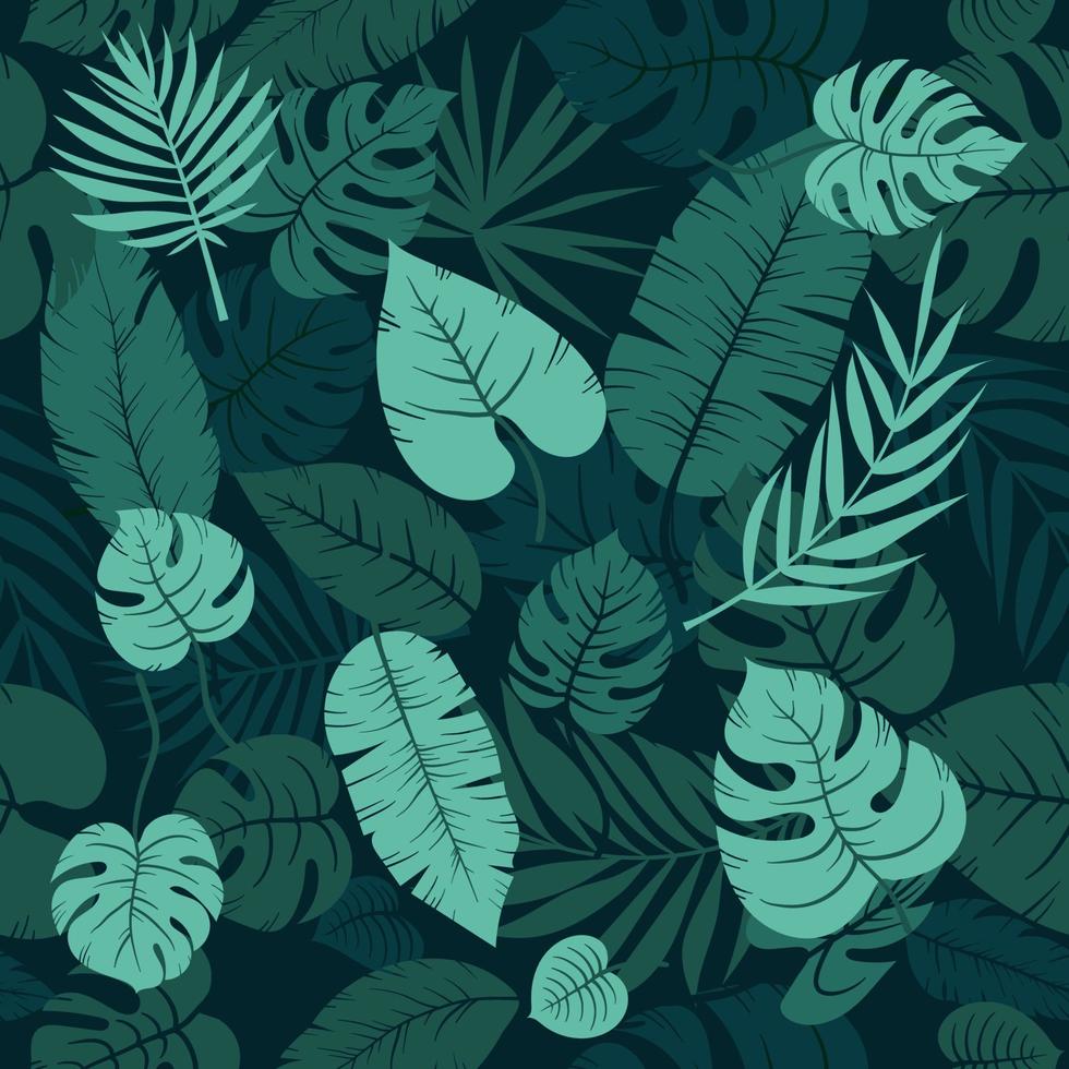 nahtloser Vektor grüne tropische Blätter Dschungelpflanzenmuster in Schichten mit Schatten. Blattauflage auf Brunch-Monstera und Palmblättern. geeignet für Tapeten, Verpackungen, Textildruck und Hintergrund.