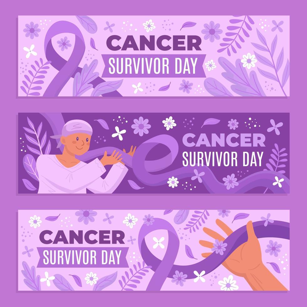 cancer överlevande dag festlighet banner set vektor