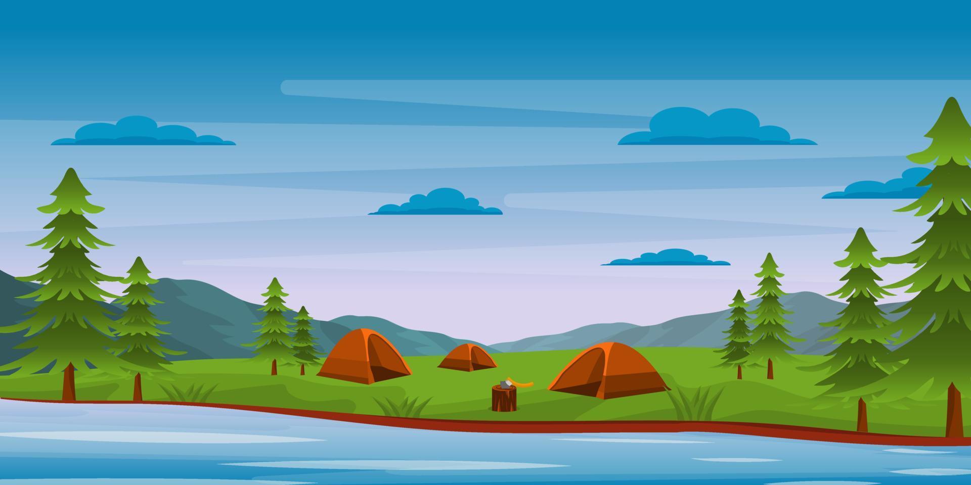 ein Campingplatz mit schönen Bäumen, Hintergrundvektor vektor