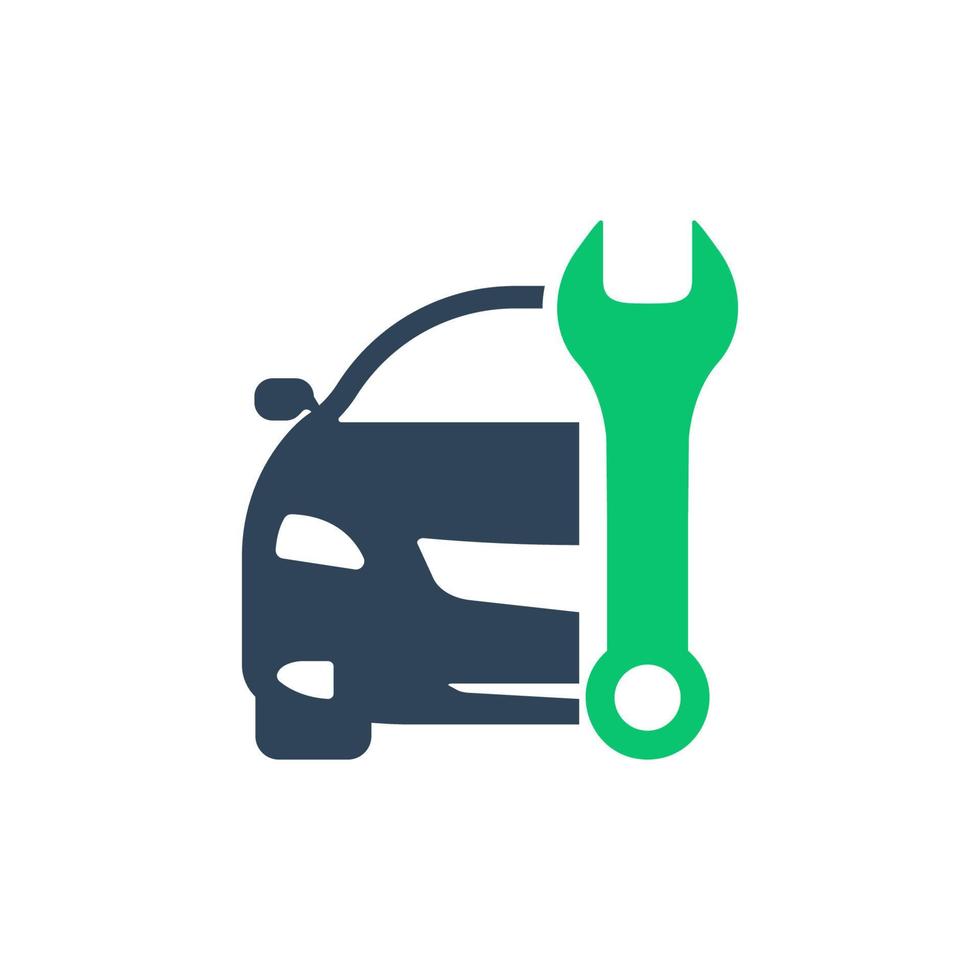 Kfz-Reparatur mit Schraubenschlüssel-Silhouette-Symbol. Auto-Reparatur-Service-Konzept. Glyphen-Piktogramm für Fahrzeugtransporttechnologie. Symbol für die Wartung von Automechanikern. isolierte Vektorillustration. vektor