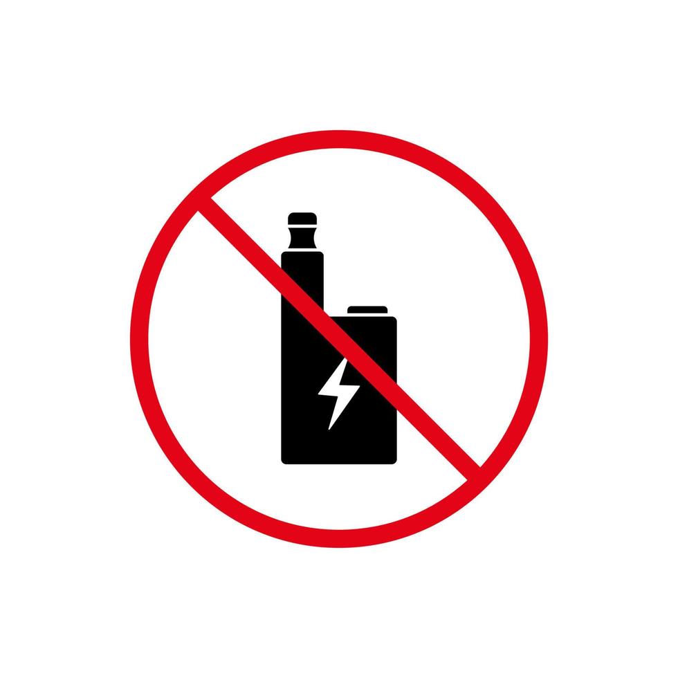 Verbotene elektronische Zigarette schwarze Silhouette Symbol. Liquid Vape-Piktogramm verbieten. Stoppen Sie das Rauchen des Vaporizers. Rotes Stoppsymbol. Nicht-Vape-Warnzeichen. Dampfen verboten. isolierte Vektorillustration. vektor