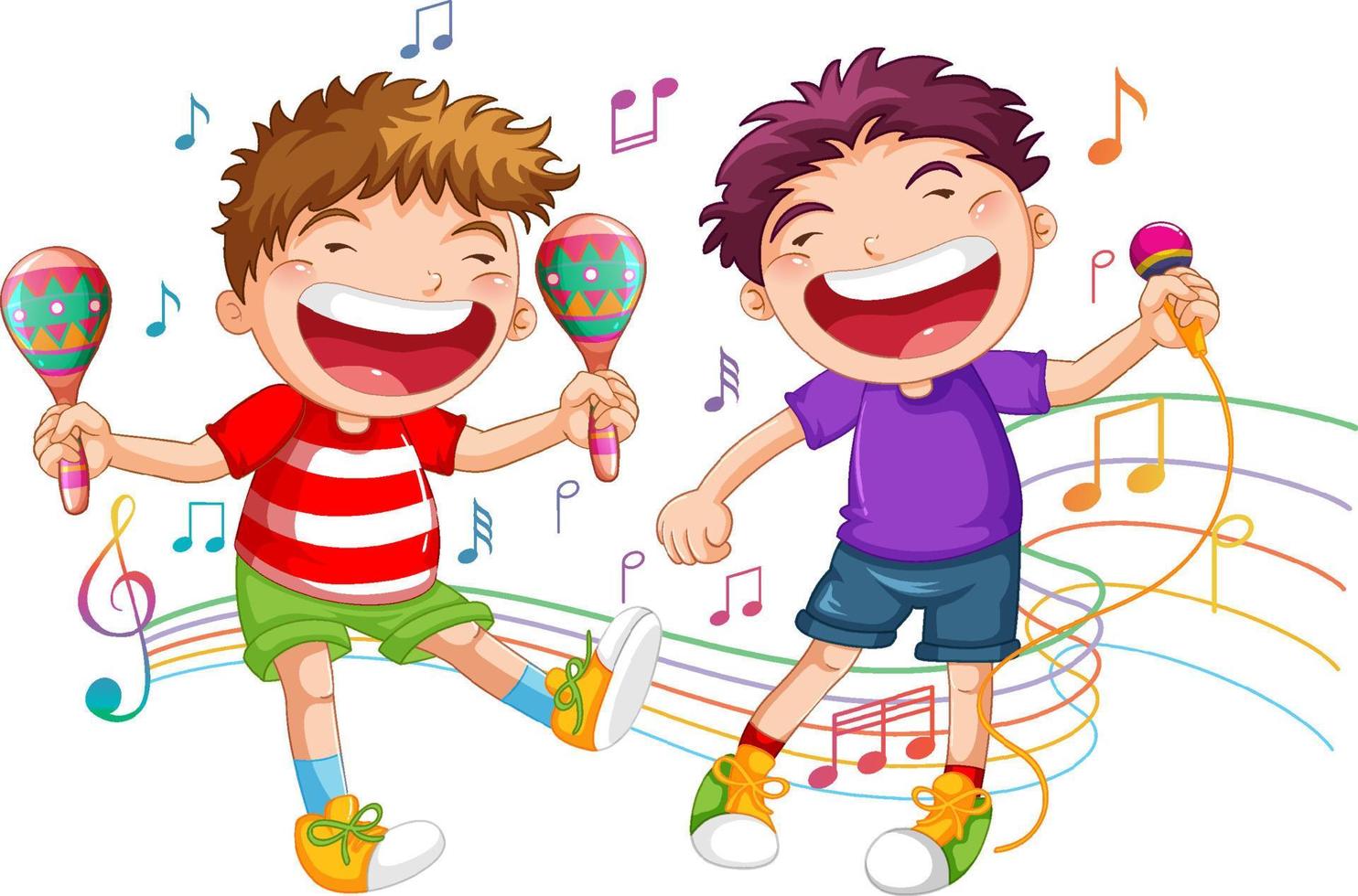 två pojkar som sjunger och dansar vektor