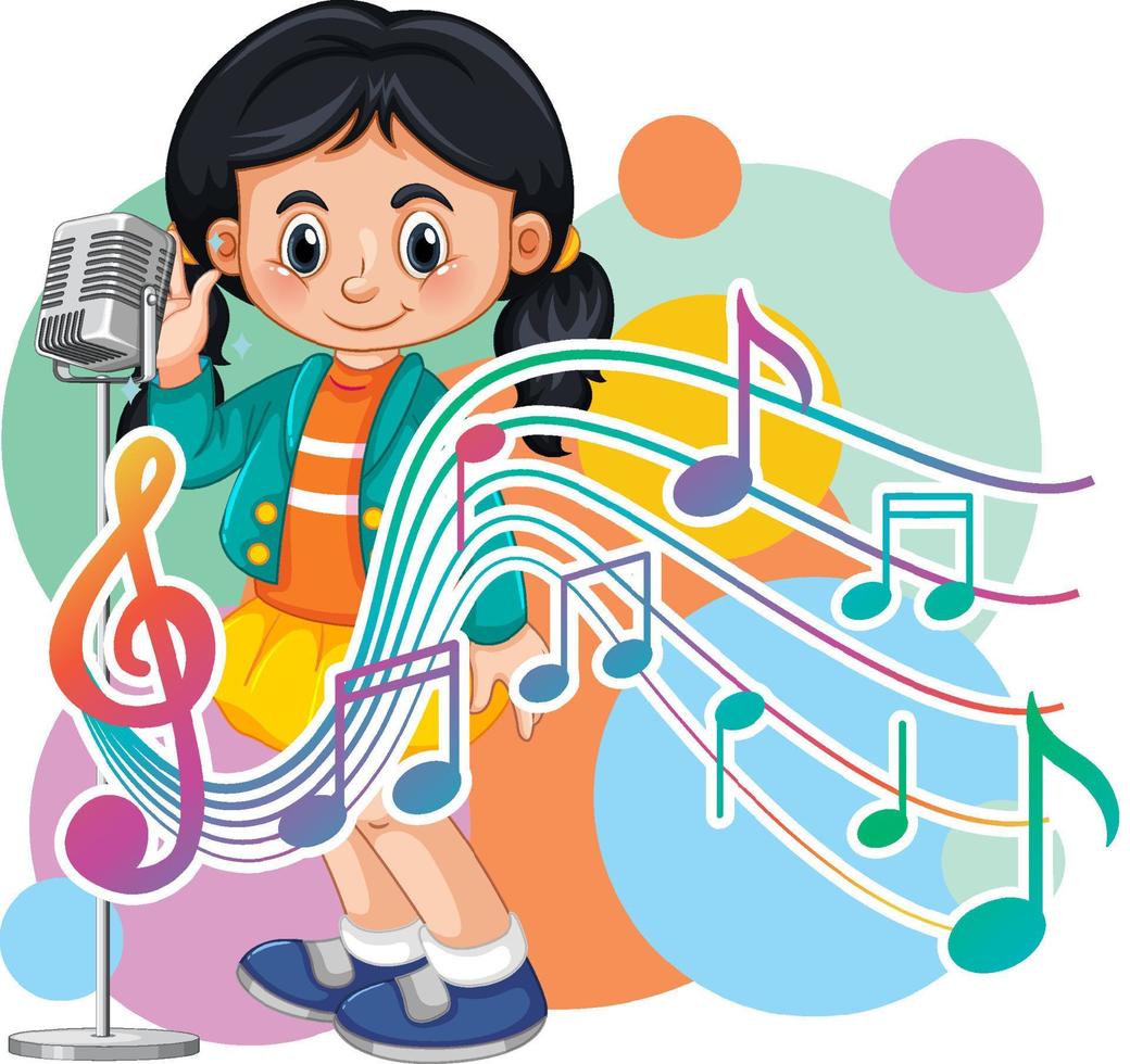 sångerska flicka tecknad med musik melodi symboler vektor